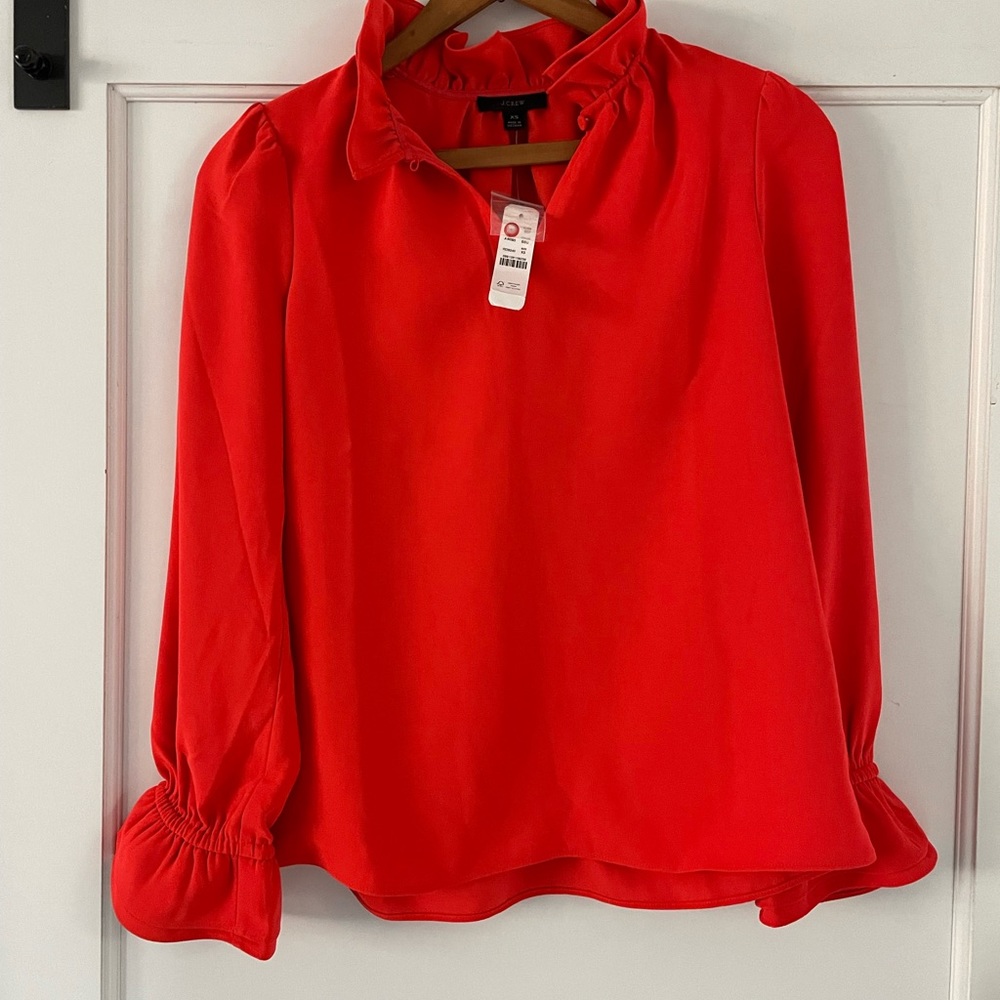 New with tags J. Crew orange ruffle blouse xs - Picture 2 of 7
